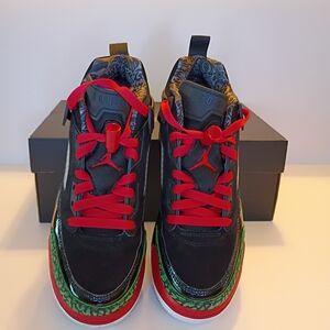 Jordan Kids Black and Red Sneakers with Green Accents